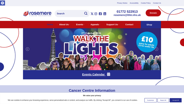 Screenshot of the The Rosemere Cancer Foundation website