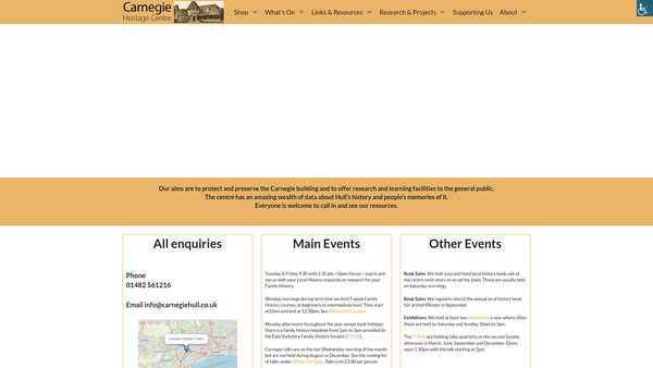 Screenshot of the Carnegie Heritage Centre Limited website