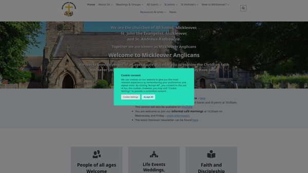 Screenshot of the The Parochial Church Council Of The Ecclesiastical Parish Of All Saints, Mickleover, Derby website