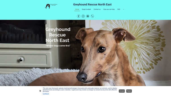 Screenshot of the Greyhound Rescue North East website