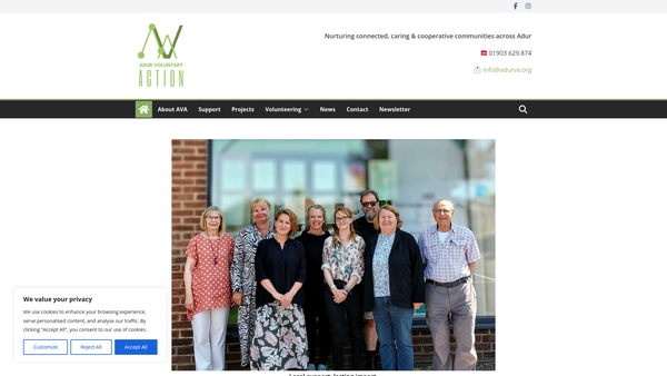 Screenshot of the Adur Voluntary Action website