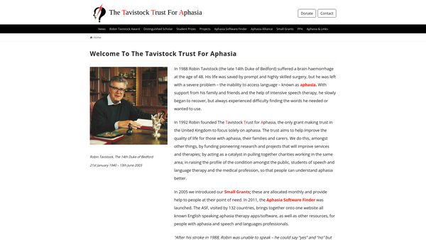 Screenshot of the The Tavistock Trust For Aphasia website