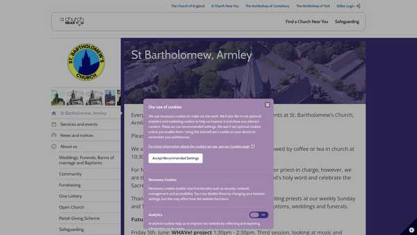 Screenshot of the The Parochial Church Council Of The Ecclesiastical Parish Of St. Bartholomew, Armley With St. Mary, New Wortley website