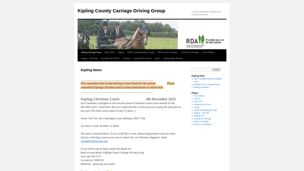 Screenshot of the Kipling County Carriage Driving Group Rda website