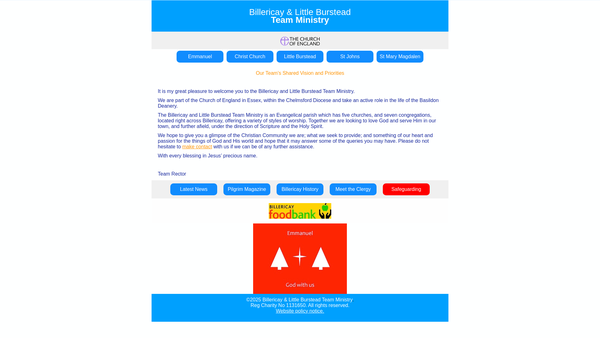 Screenshot of the The Parochial Church Council Of The Ecclesiastical Parish Of Christ Church, Emmanuel, St John The Divine And St Mary Magdalen, Billericay, And St Mary website