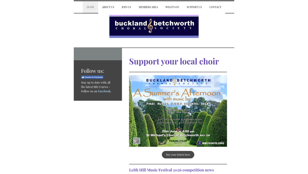 Screenshot of the Buckland And Betchworth Choral Society website