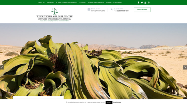 Screenshot of the Welwitschia Welfare Centre website