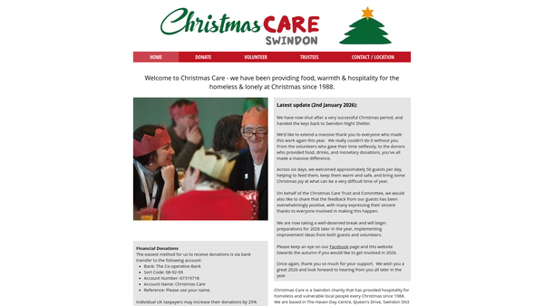 Screenshot of the Christmas Care website