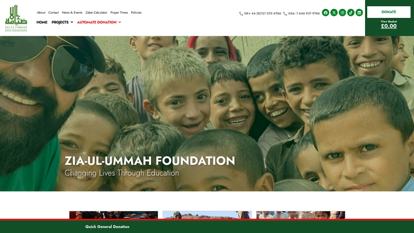 Screenshot of the Zia Ul Ummah Foundation website