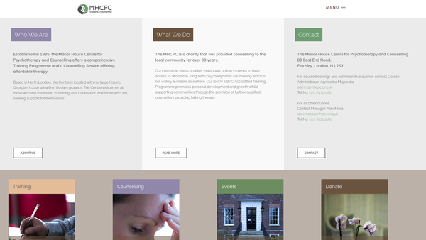 Screenshot of the The Manor House Centre For Psychotherapy And Counselling website
