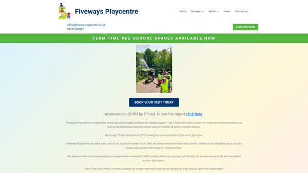 Screenshot of the Fiveways Playcentre website