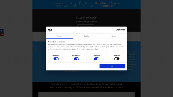 Screenshot of the Hope House Church, Barnsley website
