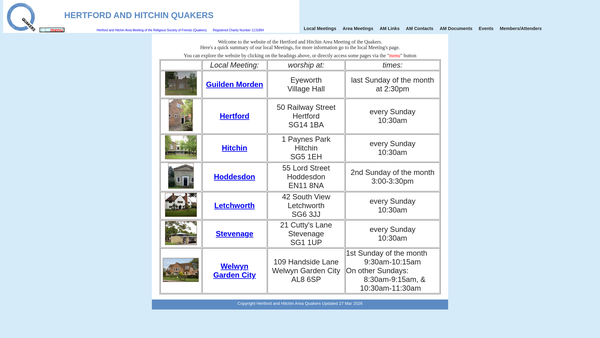 Screenshot of the Hertford And Hitchin Area Meeting Of The Religious Society Of Friends (Quakers) website