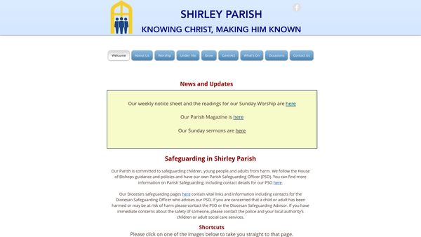 Screenshot of the The Parochial Church Council of the Ecclesiastical Parish of Shirley website