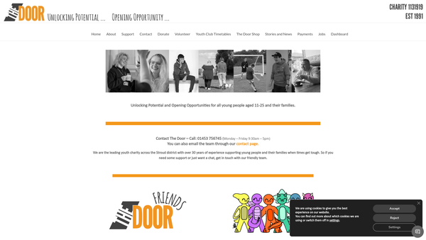 Screenshot of the The Door Youth Project website