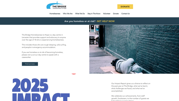 Screenshot of the The Bridge Homelessness To Hope website