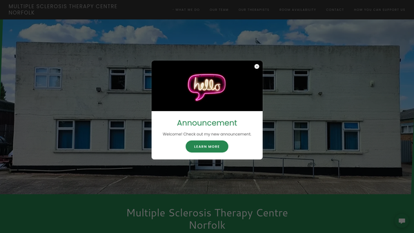 Screenshot of the MS Therapy Centre, Norfolk Ltd website
