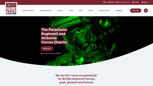 Screenshot of the The Parachute Regiment And Airborne Forces Charity website