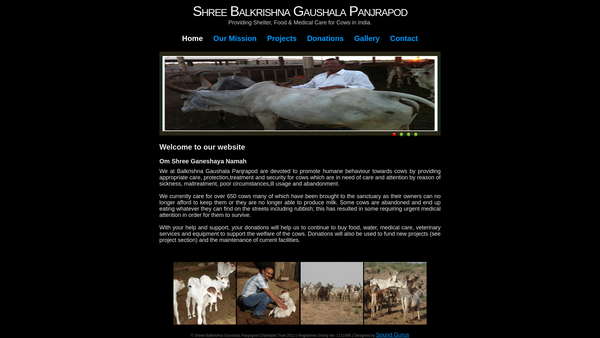 Screenshot of the Balkrishna Gaushala Panjrapod Charitable Trust (UK) website