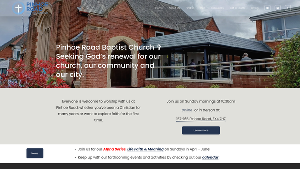Screenshot of the Pinhoe Road Baptist Church, Exeter website