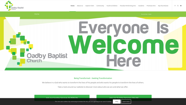 Screenshot of the Oadby Baptist Church website