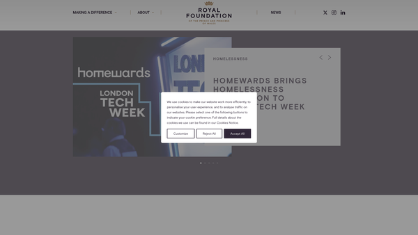 Screenshot of the The Royal Foundation Of The Prince And Princess Of Wales website