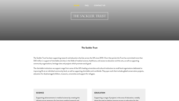 Screenshot of the The Sackler Trust website