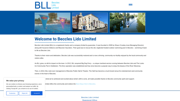 Screenshot of the Beccles Lido Limited website