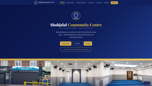 Screenshot of the Shahjalal Community Centre website