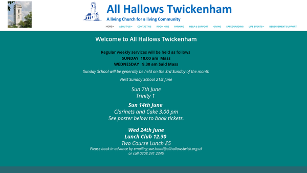 Screenshot of the The Parochial Church Council Of The Ecclesiastical Parish Of All Hallows Twickenham website