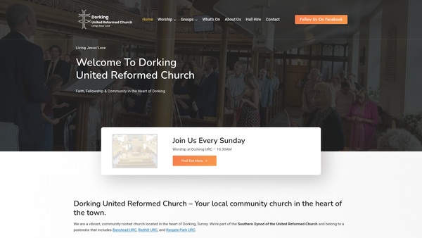 Screenshot of the Dorking United Reformed Church Charity website