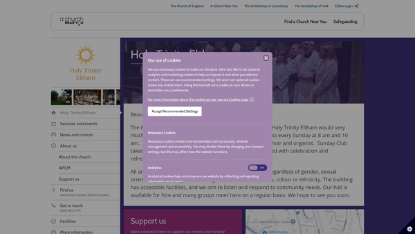 Screenshot of the The Parochial Church Council Of The Ecclesiastical Parish Of Holy Trinity Eltham website