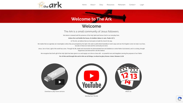 Screenshot of the The Ark Community Church website