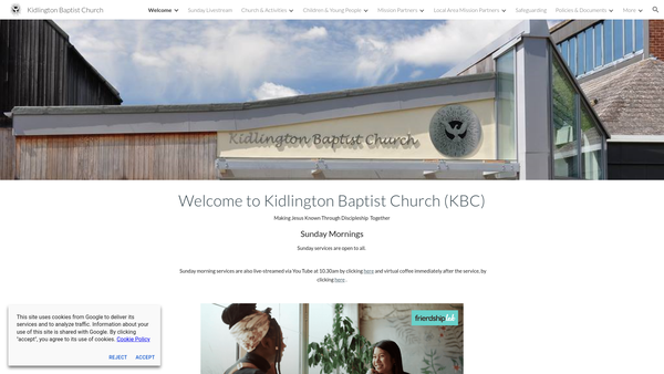 Screenshot of the Kidlington Baptist Church website