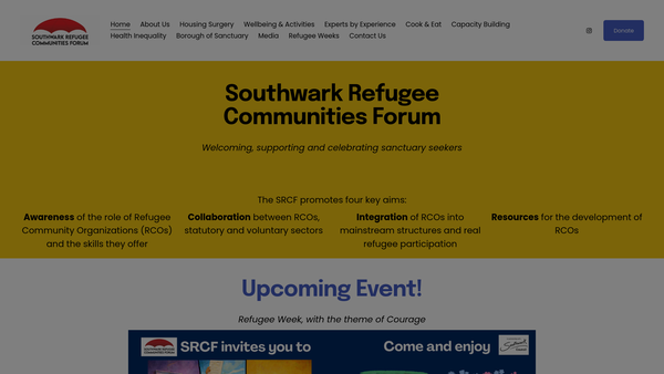 Screenshot of the Southwark Refugee Communities Forum website