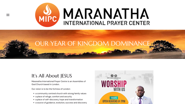 Screenshot of the Maranatha International Prayer Centre UK website