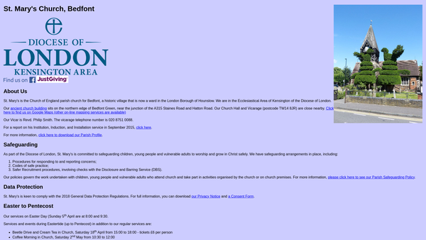 Screenshot of the The Parochial Church Council Of The Ecclesiastical Parish Of Saint Mary The Virgin, Bedfont website