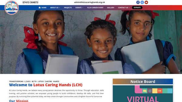 Screenshot of the Lotus Caring Hands website