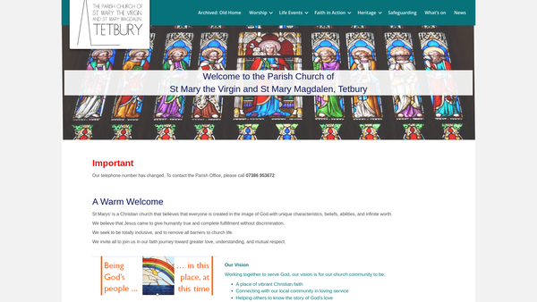 Screenshot of the The Parochial Church Council Of The Ecclesiastical Parish Of St. Mary The Virgin And St. Mary Magdalen, Tetbury website