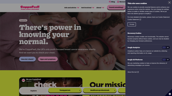 Screenshot of the Coppafeel website