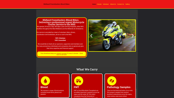 Screenshot of the Midland Freewheelers - Emergency Rider Voluntary Service website