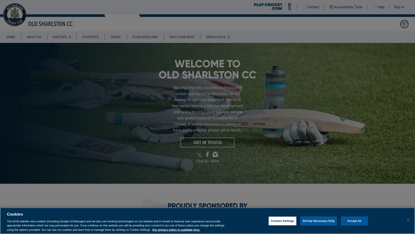 Screenshot of the Old Sharlston Cricket Club website