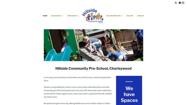 Screenshot of the Hillside Pre-School (Chorleywood) Ltd website