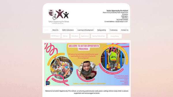 Screenshot of the Sutton Opportunity Pre-School website