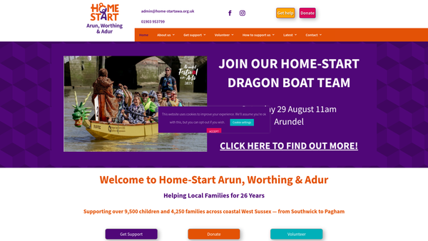 Screenshot of the Home-Start Arun, Worthing & Adur website