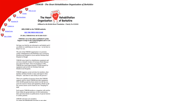 Screenshot of the The Heart Rehabilitation Organisation Of Berkshire (Throb) website