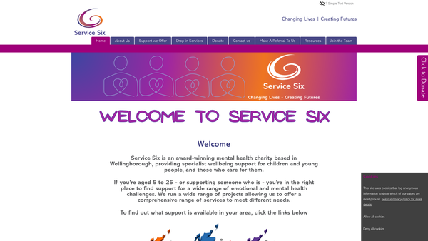 Screenshot of the Service Six website