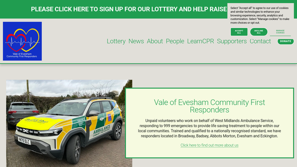Screenshot of the Vale Of Evesham Community First Responders website