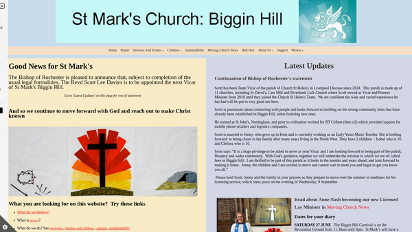 Screenshot of the The Parochial Church Council Of The Ecclesiastical Parish Of St. Mark, Biggin Hill website