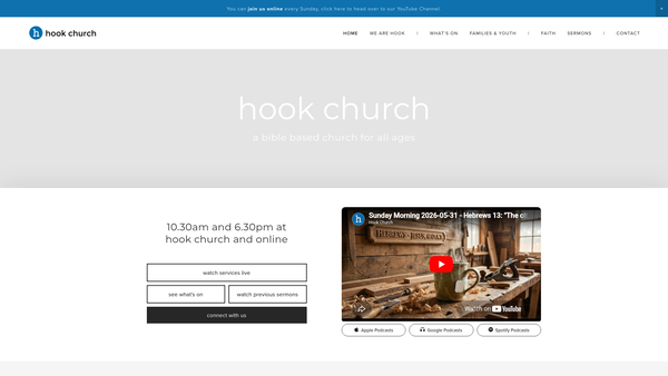 Screenshot of the Hook Evangelical Church website